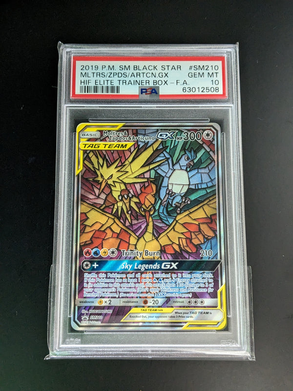 2019 Pokemon SM Black Star Promo SM210 Full Art/Moltres & Zapdos & Articuno GX Hidden Fates Elite Trainer Box