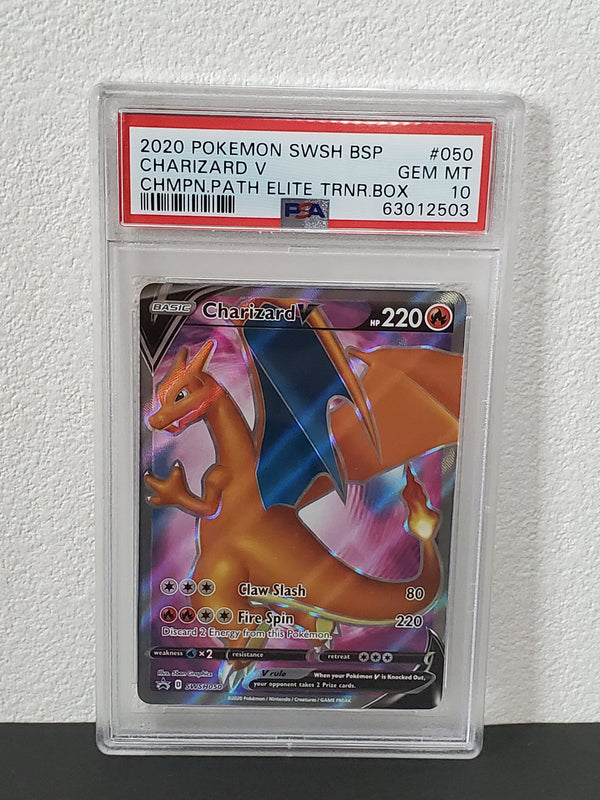 2020 Pokemon Swsh Black Star Promo 050 Charizard V Champion's Path Elite Trainer Box PSA