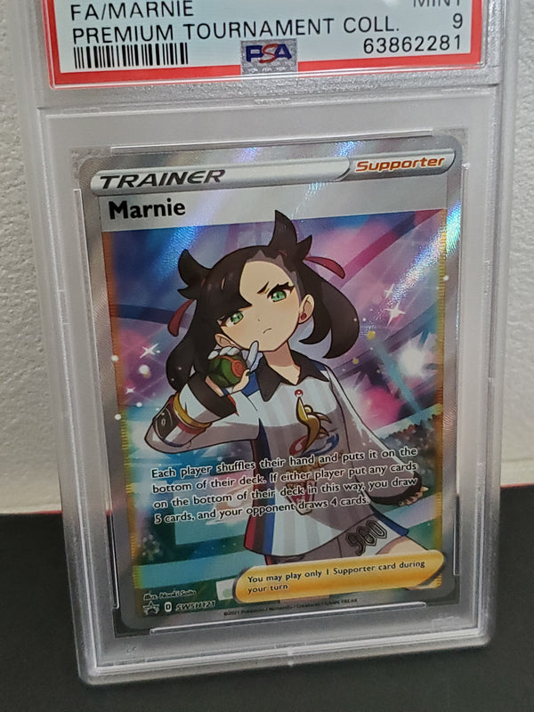 2021 Pokemon Swsh Black Star Promo 121 Full Art/Marnie Marnie Premium Tournament Collection PSA