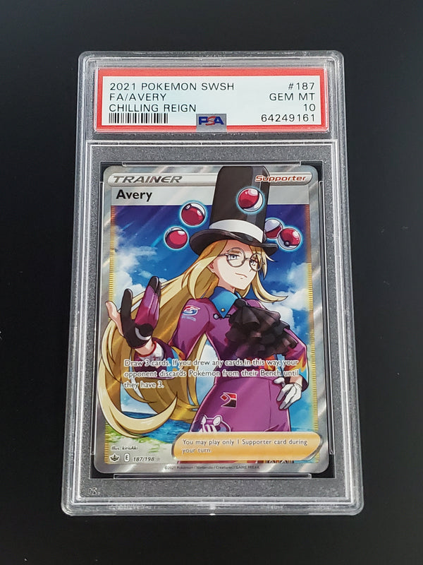 avery pokemon card 2021 Pokemon Sword & Shield Chilling Reign 187 Full Art/Avery PSA